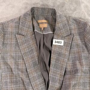 Talbots Blazer Women 14W Grey Plaid Italian Wool Blend Single Button Jacket